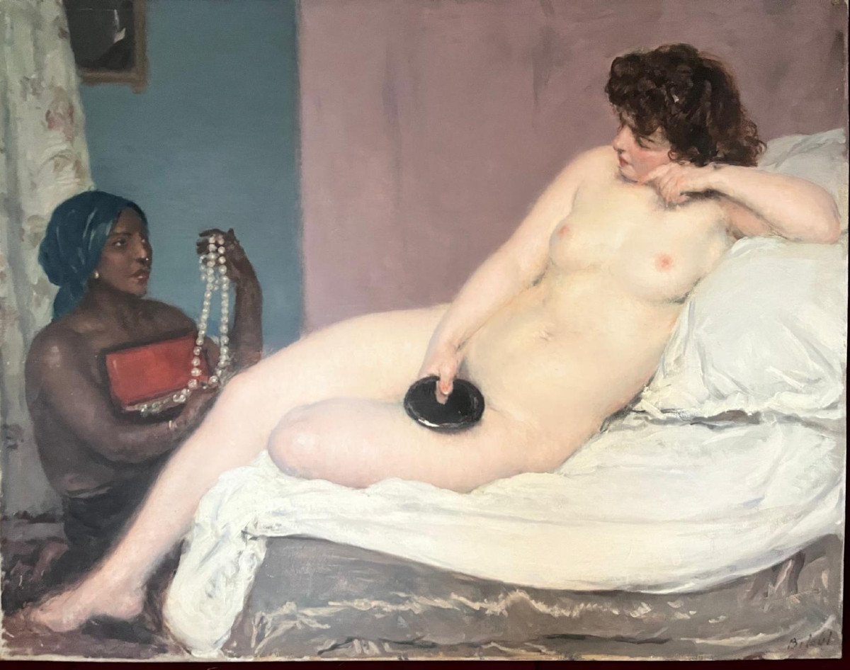 Exceptionnel Grand Tableau Louis - François Biloul Signé 1900 Olympia Manet Hst