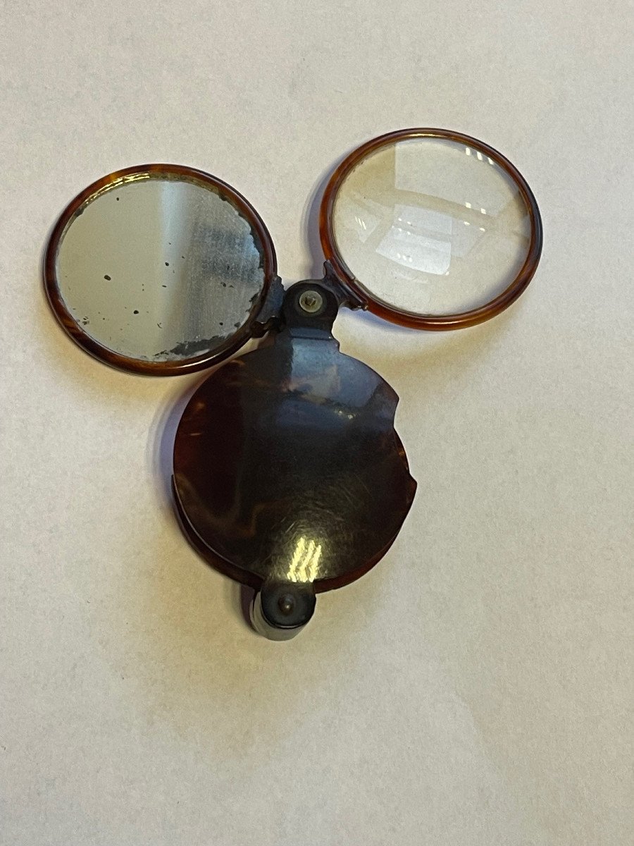 Rare 19th Century Tortoiseshell Magnifying Glass & Mirror - Early 20th Century Perfect Condition-photo-4