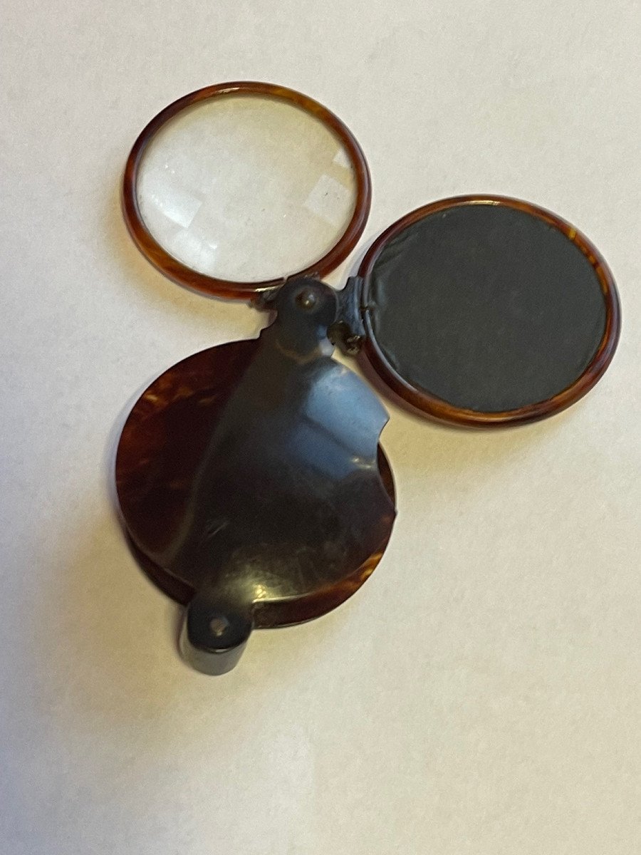 Rare 19th Century Tortoiseshell Magnifying Glass & Mirror - Early 20th Century Perfect Condition-photo-3