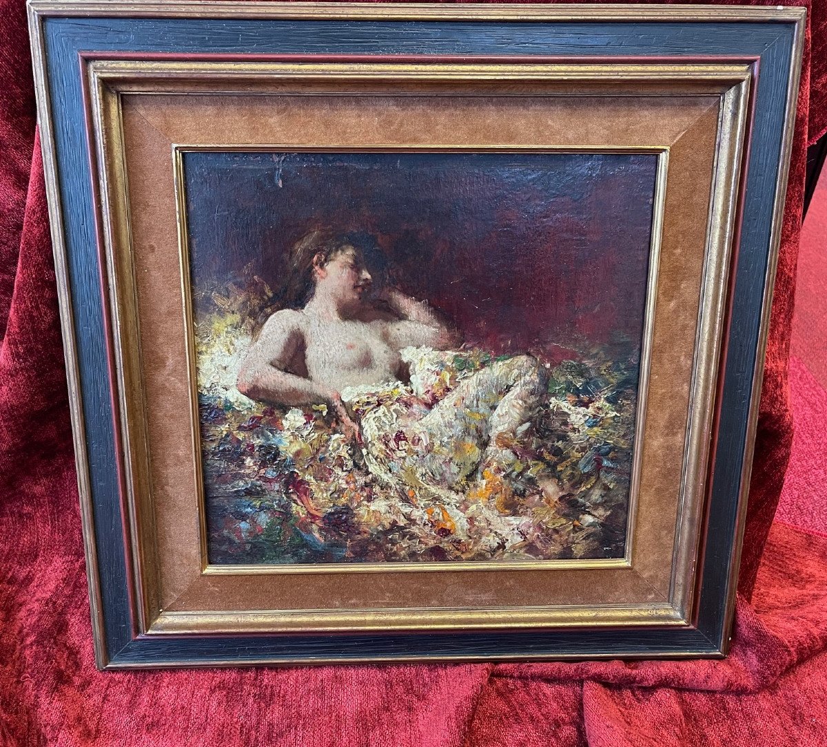 19th Century Oil On Mahogany Panel Curiosa Female Nude Portrait Woman Painting-photo-4