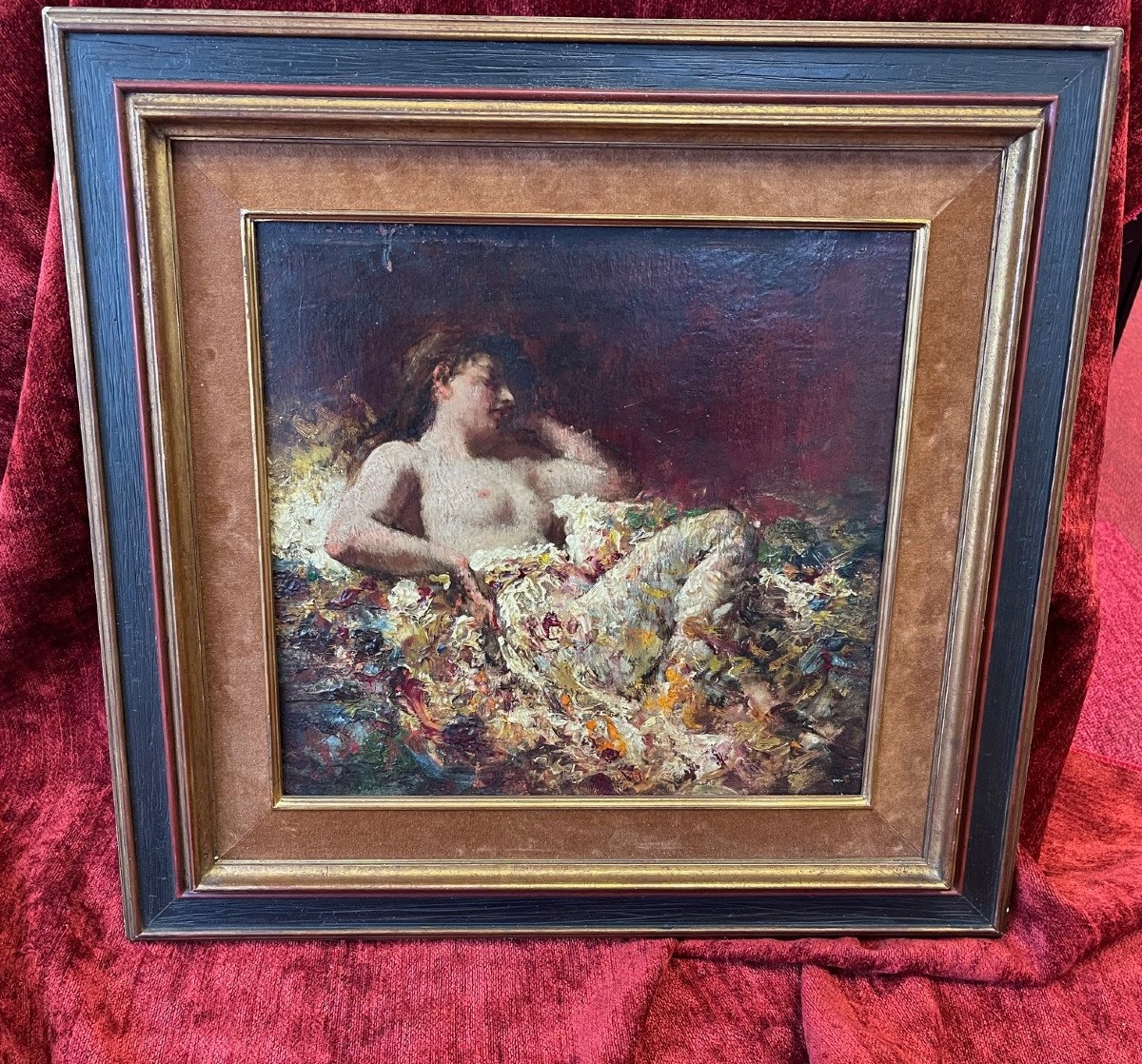 19th Century Oil On Mahogany Panel Curiosa Female Nude Portrait Woman Painting-photo-1