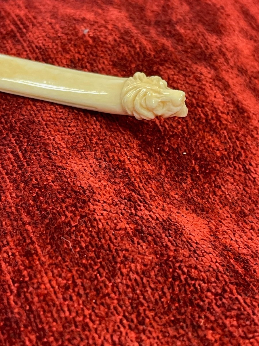 Ivory Bookmark Lion Head 19th Century Object Of Curiosity-photo-3