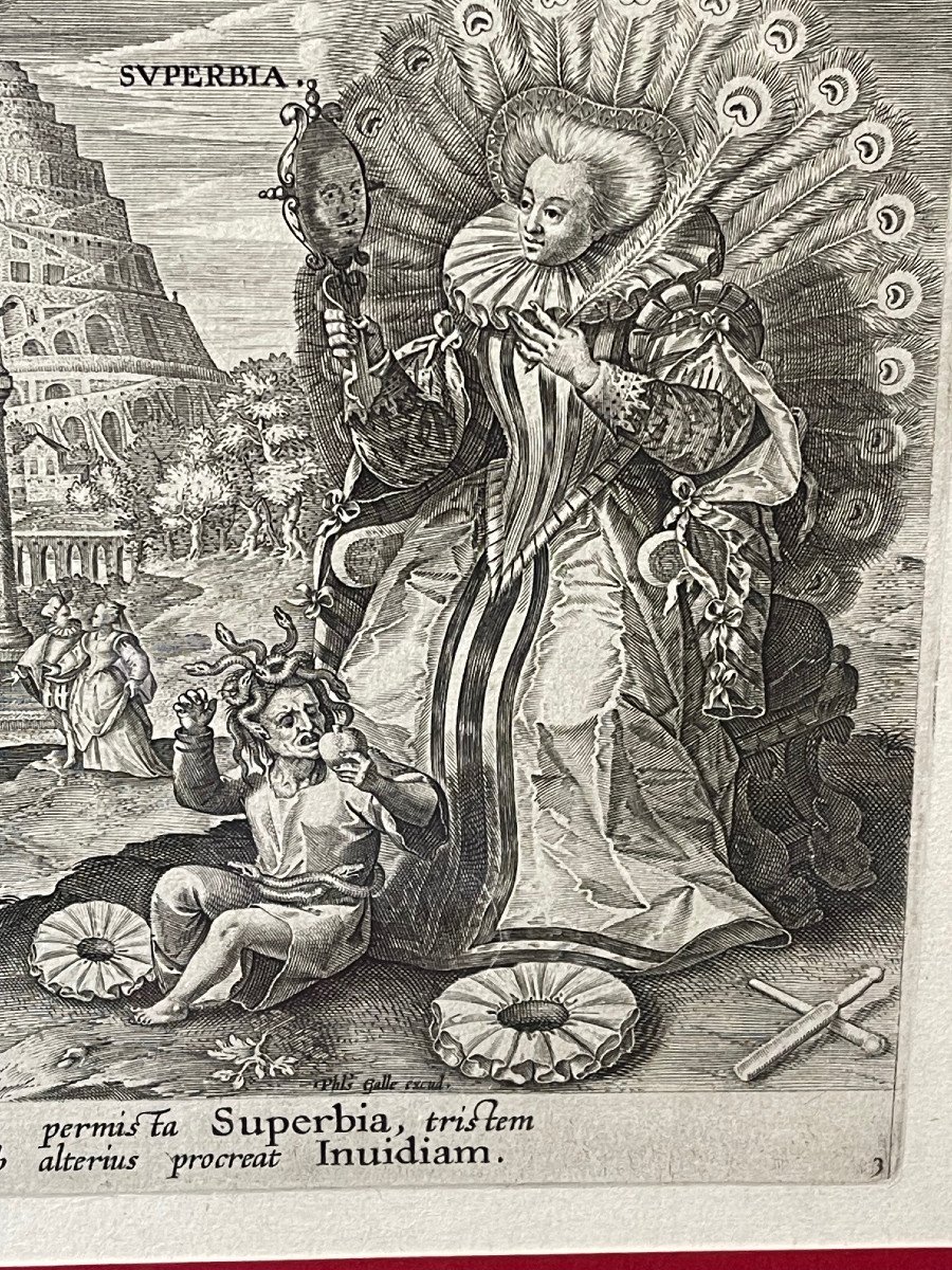 Very Rare Signed Engraving Sin Of Pride 17th Century De Vos & Galle-photo-2