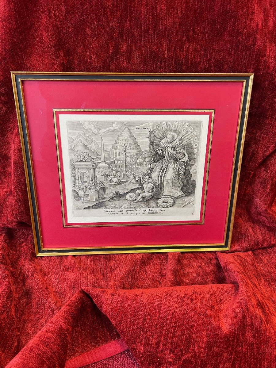 Very Rare Signed Engraving Sin Of Pride 17th Century De Vos & Galle-photo-3