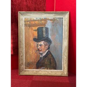 Large Painting Gentleman With Cigarette Roland Geffroy Portrait Of A Man