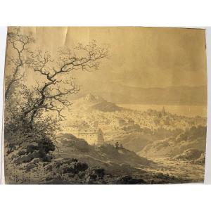 Exceptional Landscape Painting Locarno Ticino Switzerland Signed 19th Century Ink Wash