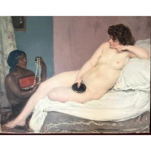 Grand Tableau Louis - François Biloul Signé 1900 Olympia Manet Hst