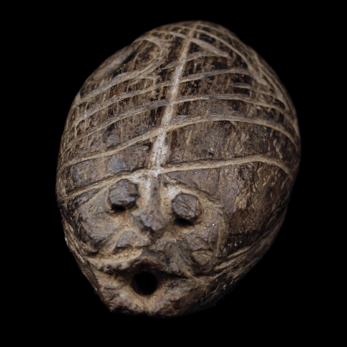 Chiseled Coconut, Tribal Art, Oceanic Art, Papua New Guinea, Ritual Flute-photo-2