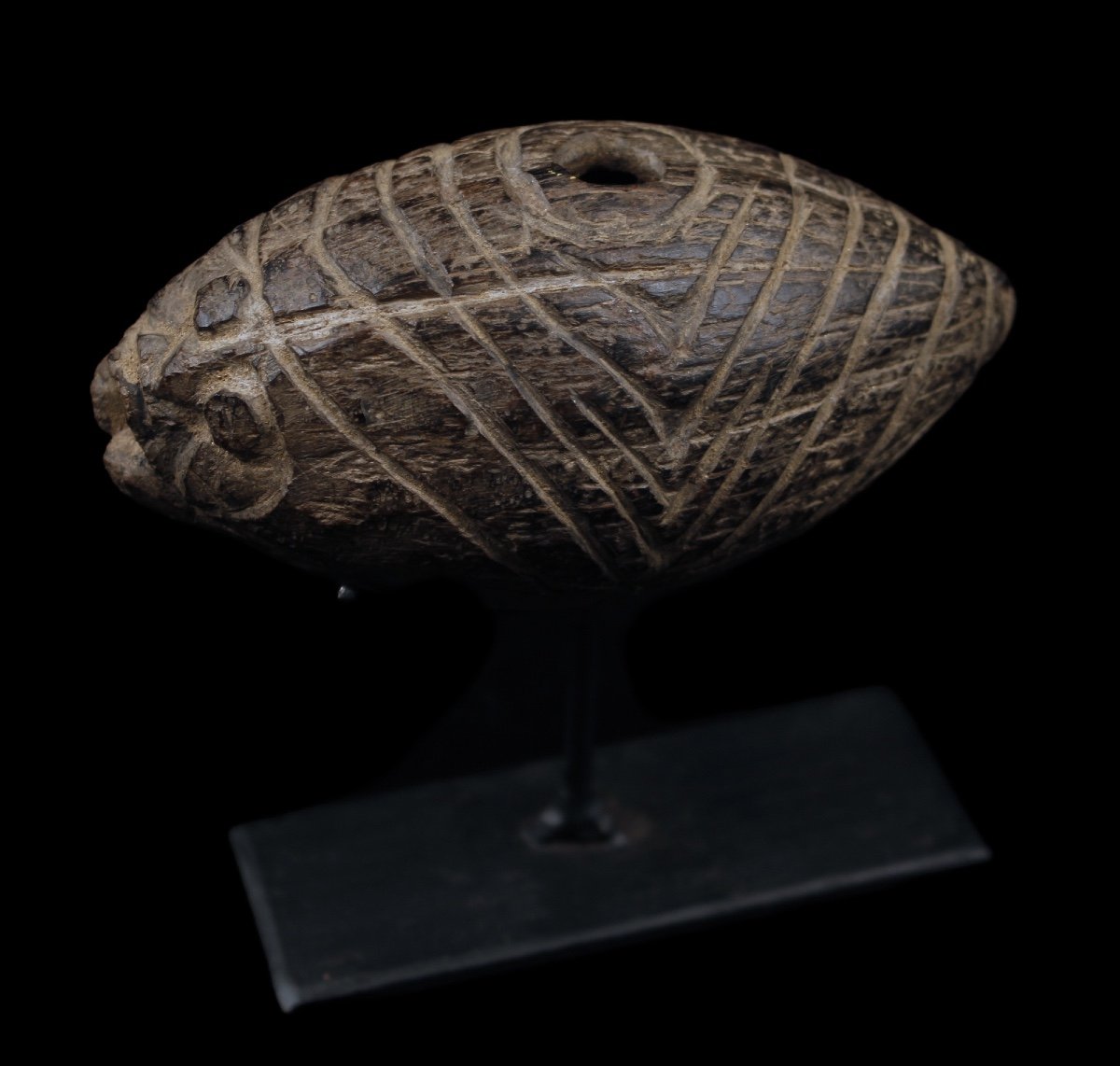 Chiseled Coconut, Tribal Art, Oceanic Art, Papua New Guinea, Ritual Flute-photo-3