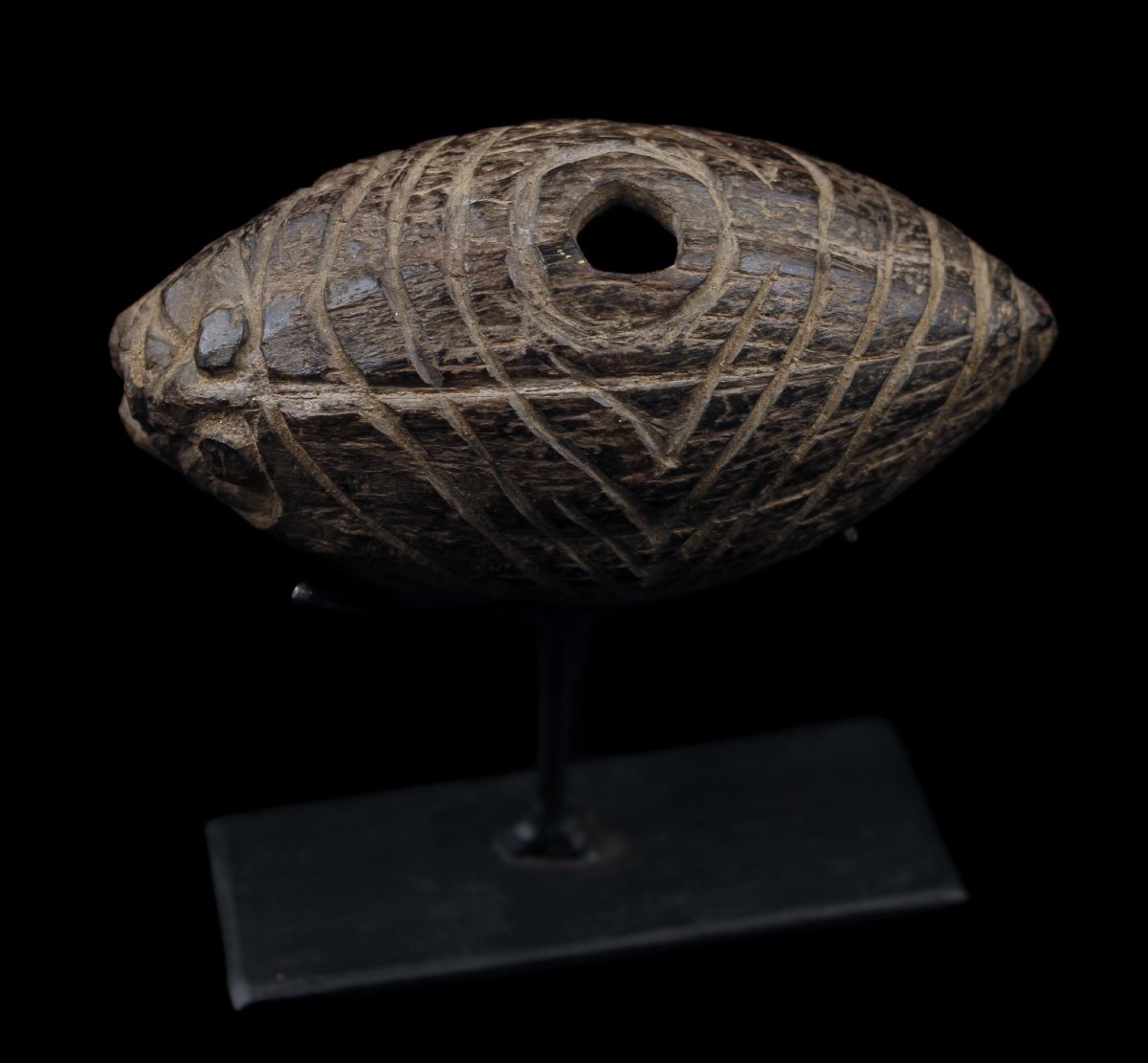 Chiseled Coconut, Tribal Art, Oceanic Art, Papua New Guinea, Ritual Flute-photo-4