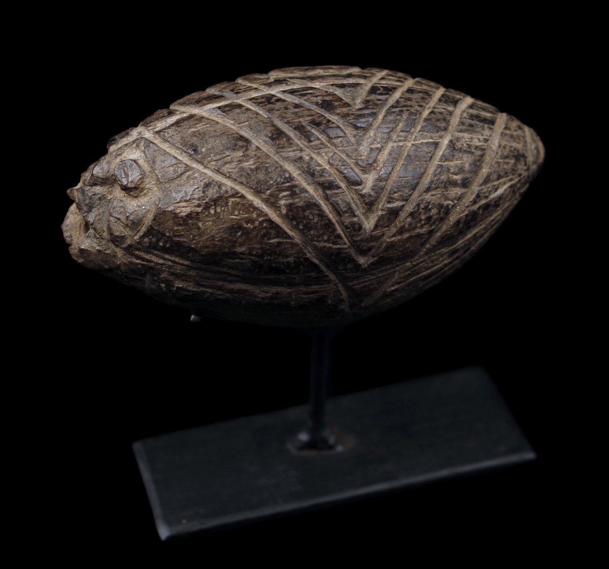 Chiseled Coconut, Tribal Art, Oceanic Art, Papua New Guinea, Ritual Flute-photo-2