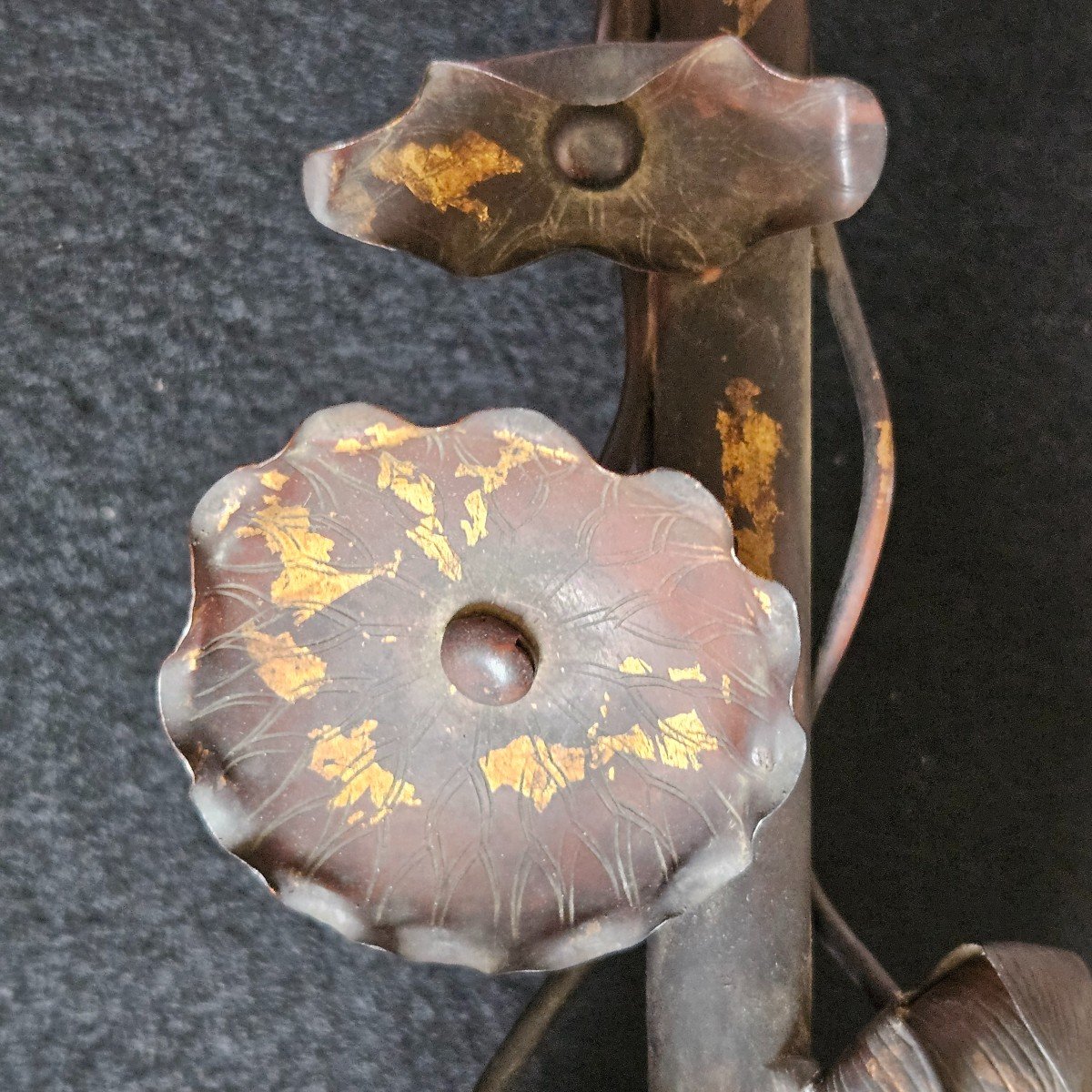 Japanese Gilded Iron Incense Burner Representing A Lotus Flower -photo-1