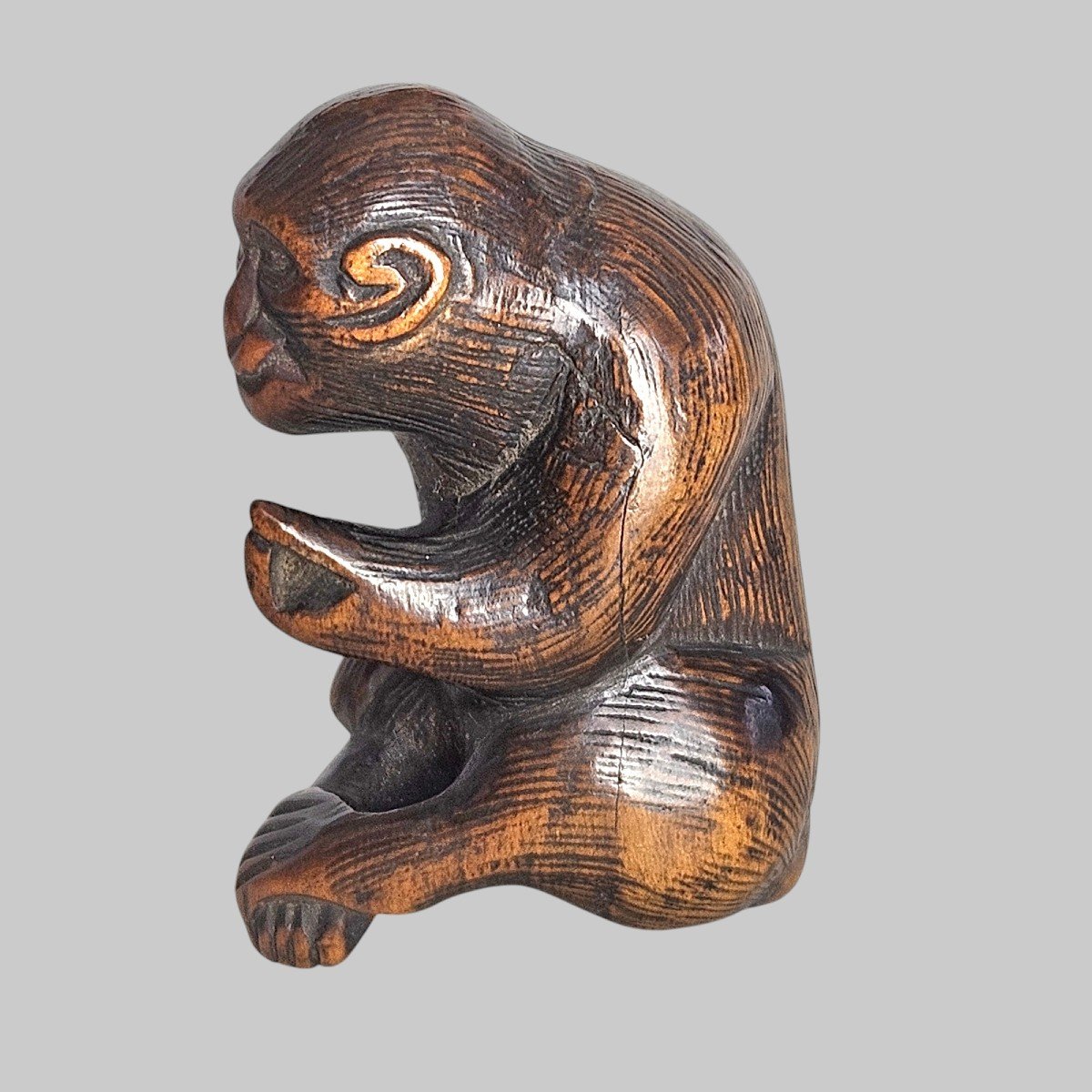 Netsuke Représentant Un Singe Attrapant Ses Puces-photo-3