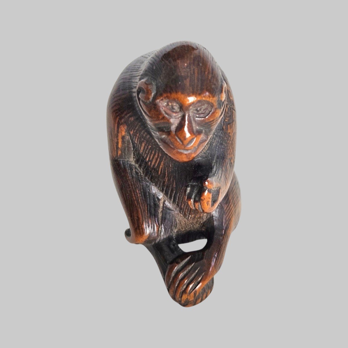 Netsuke Représentant Un Singe Attrapant Ses Puces-photo-5