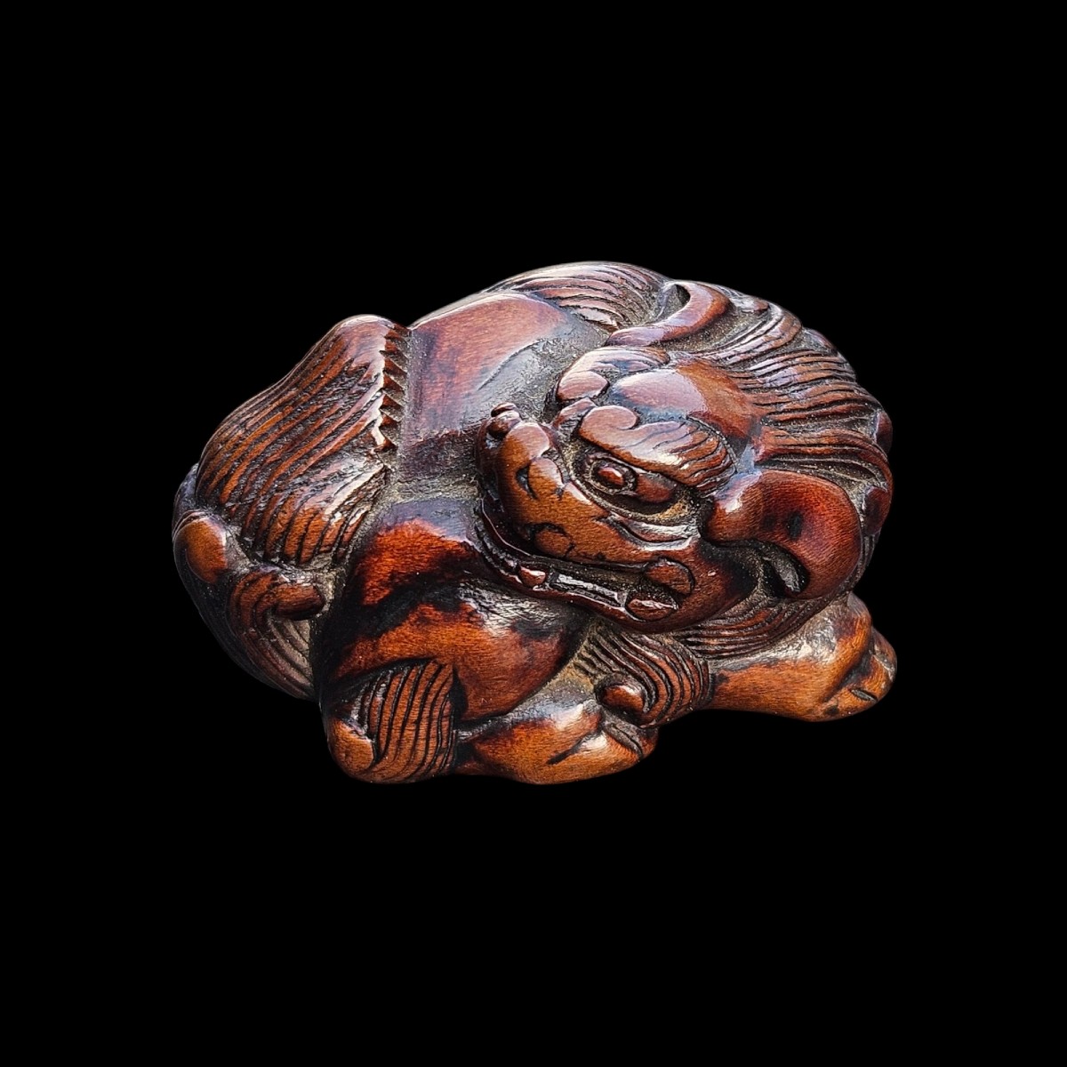 Shishi Regardant En Arrière. Netsuke 