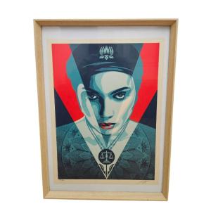 Lithograph Justice Woman Blue