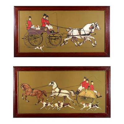 Pair Of Prints Chasse à Courre Early 20th