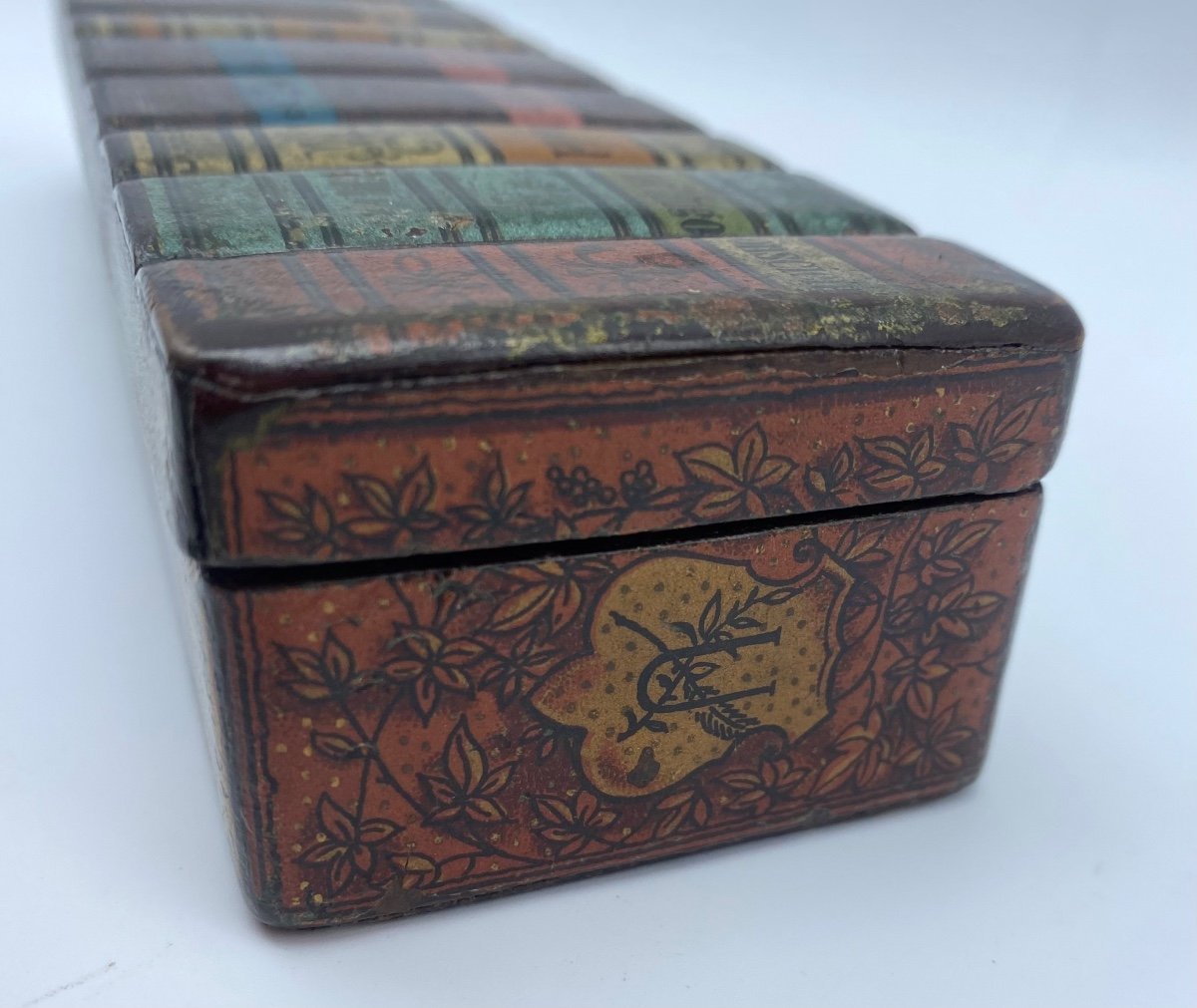 Antique  Rare Faux Books Stamp Or Pen Box Of Papier-mâché -photo-3