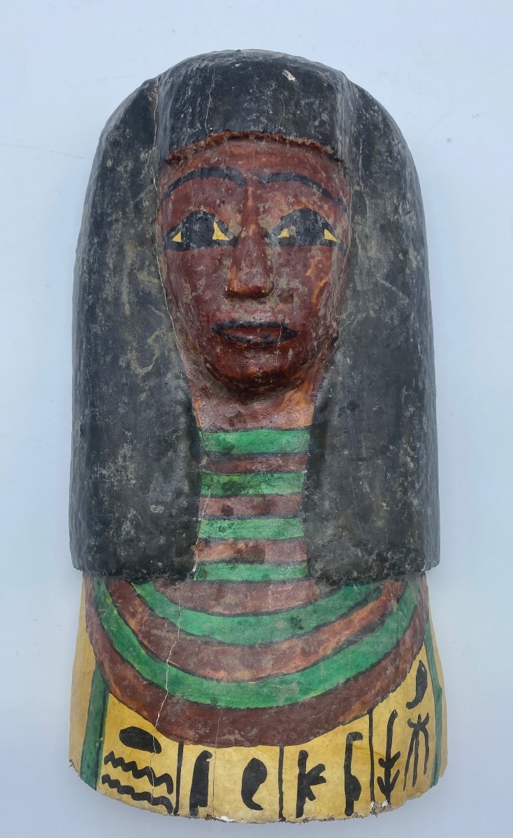 Sarcophagus Mummy Mask In Painted Gesso Cedar -photo-4