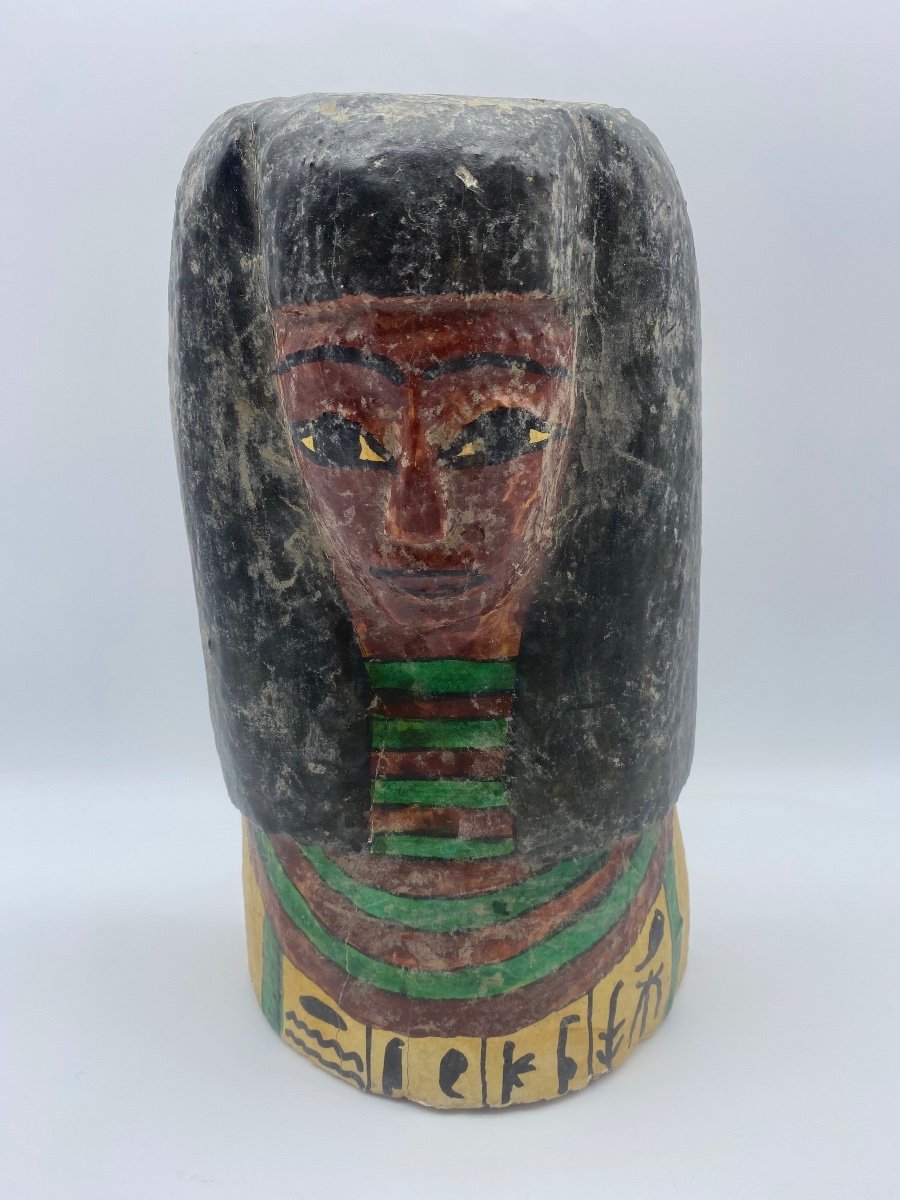 Sarcophagus Mummy Mask In Painted Gesso Cedar 