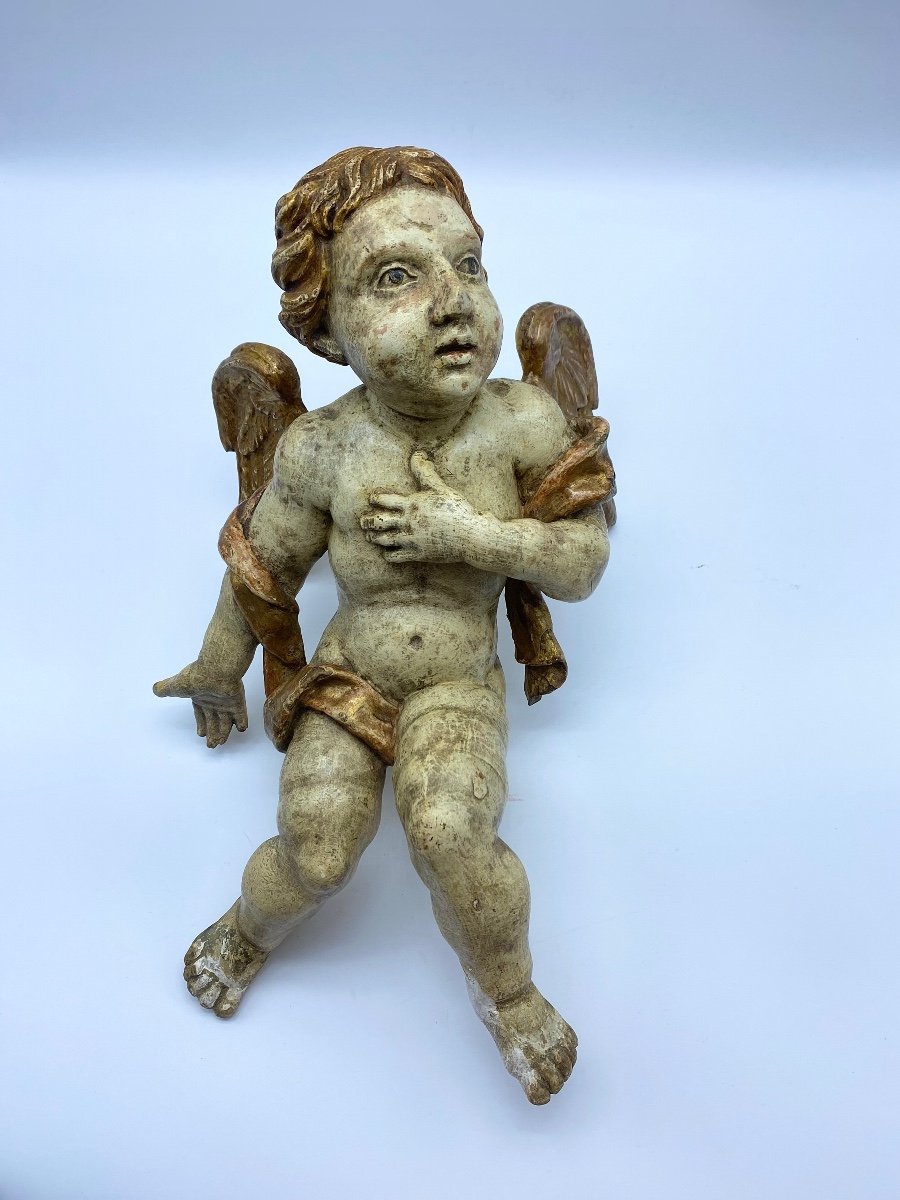  Ancienne Paire d'Anges En Bois Sculpté Du 18ème Siècle-photo-1