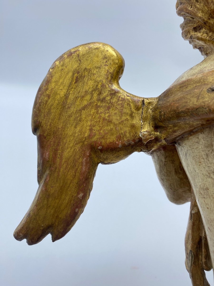  Ancienne Paire d'Anges En Bois Sculpté Du 18ème Siècle-photo-5