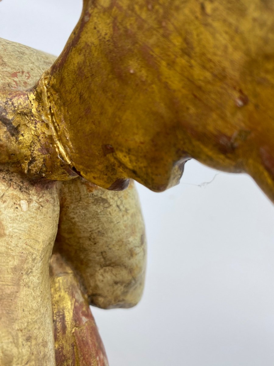  Ancienne Paire d'Anges En Bois Sculpté Du 18ème Siècle-photo-8