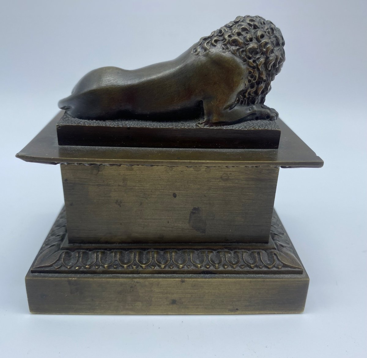 XIX Antique French Empire Inkwell In Gilt Bronze With Lion -photo-4