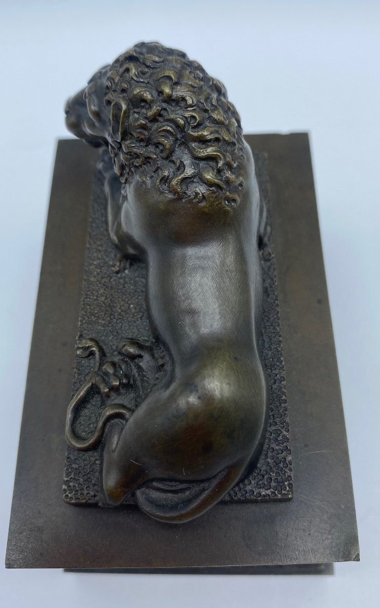 XIX Antique French Empire Inkwell In Gilt Bronze With Lion -photo-3