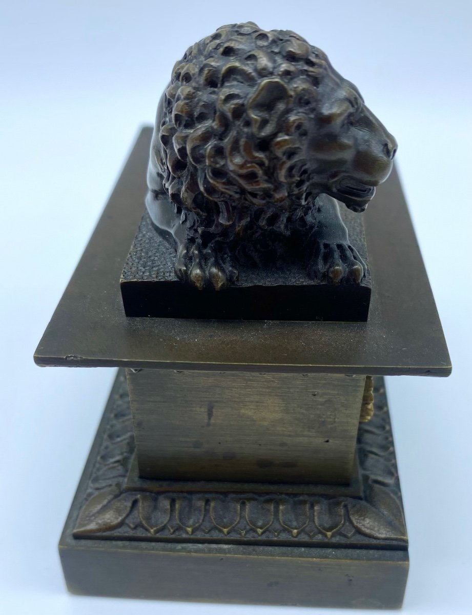 XIX Antique French Empire Inkwell In Gilt Bronze With Lion -photo-4