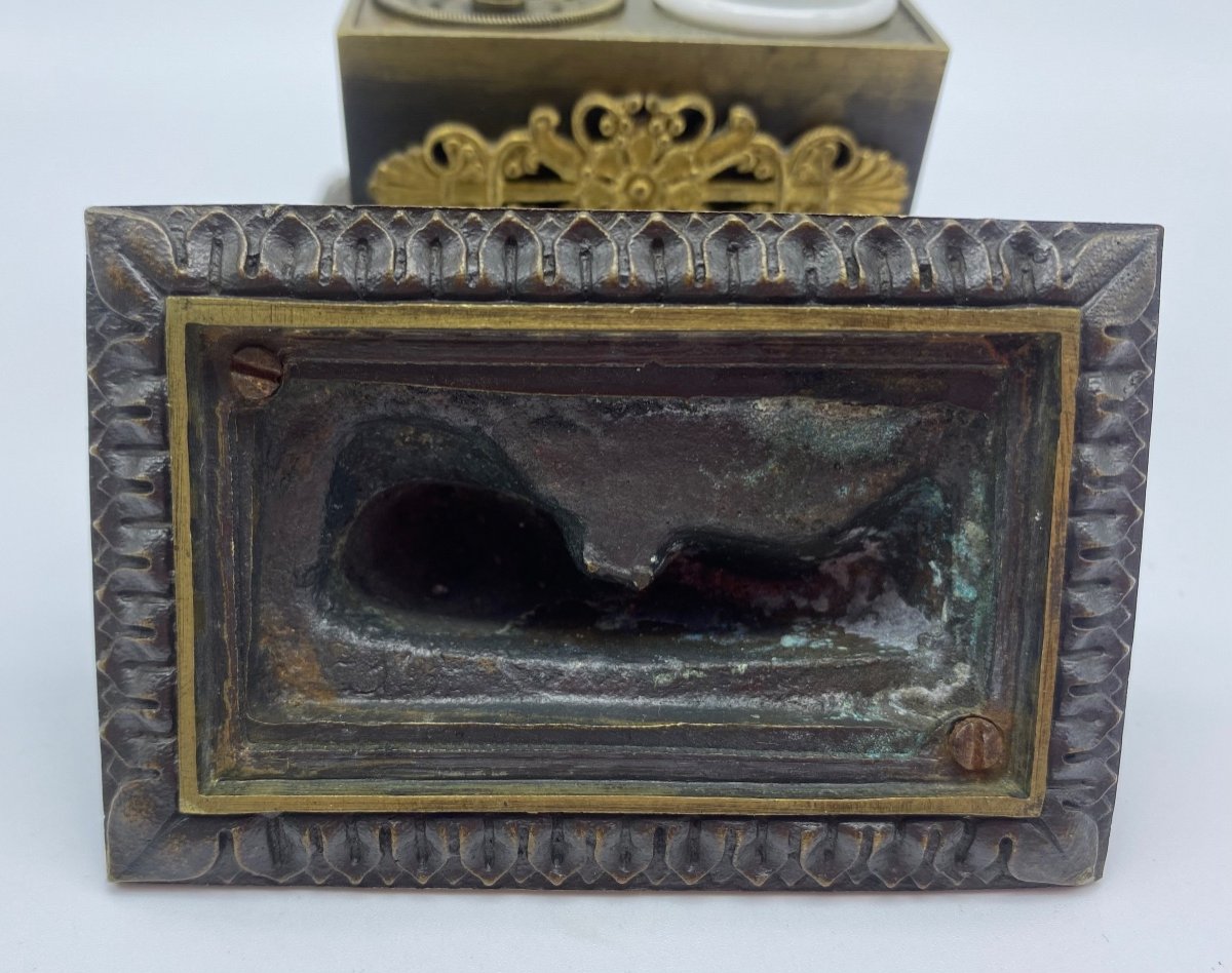 XIX Antique French Empire Inkwell In Gilt Bronze With Lion -photo-7