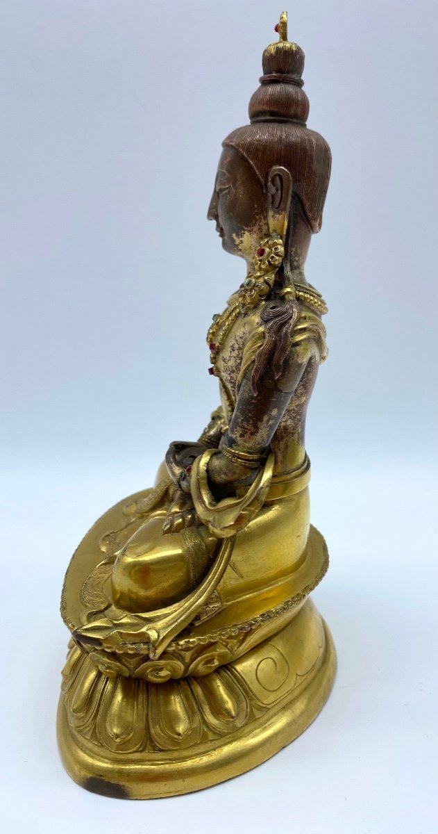 XIX Tibetan Statue Of Amitabha Buddha In Golden Copper-photo-2