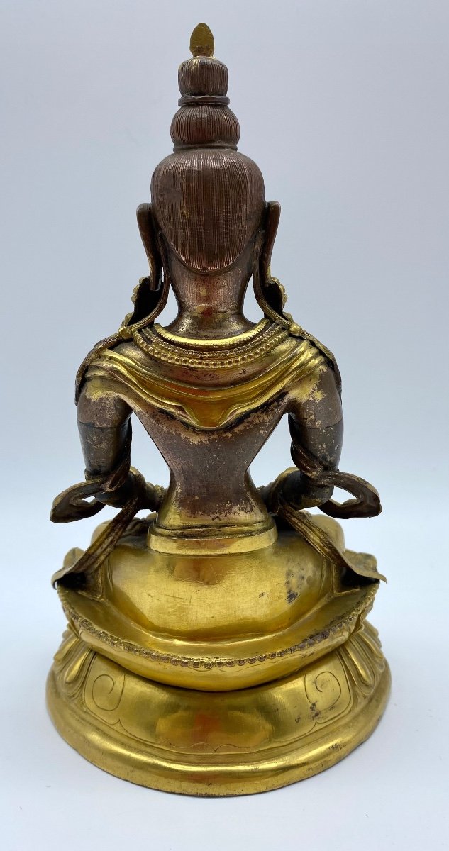 XIX Tibetan Statue Of Amitabha Buddha In Golden Copper-photo-3