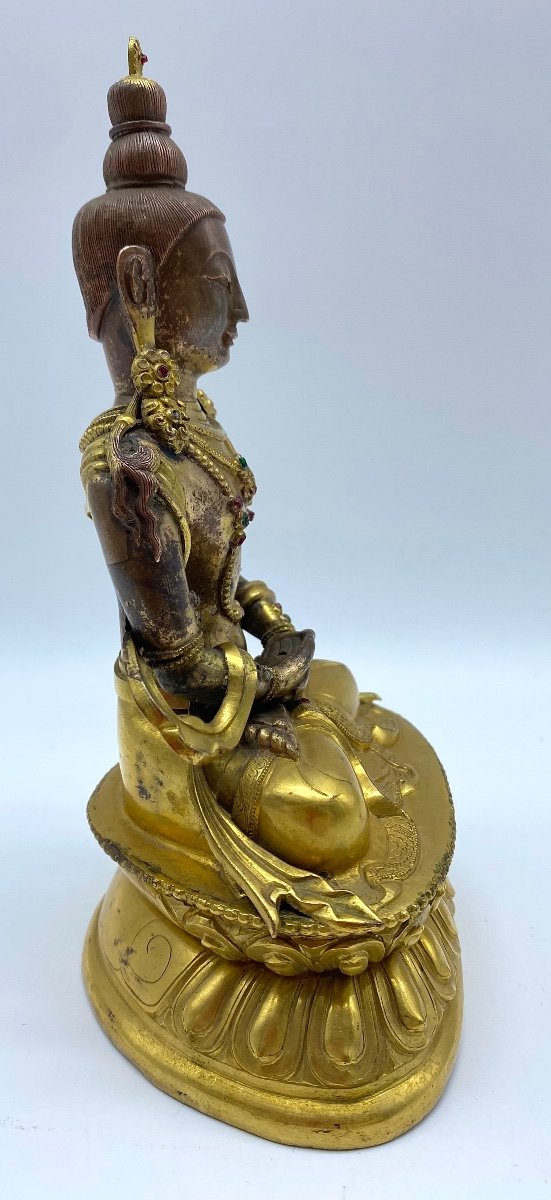 XIX Tibetan Statue Of Amitabha Buddha In Golden Copper-photo-4