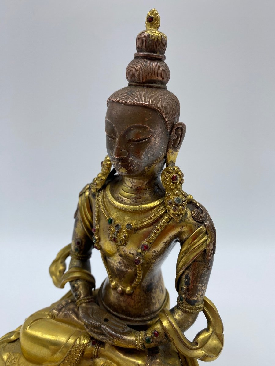 XIX Tibetan Statue Of Amitabha Buddha In Golden Copper-photo-1