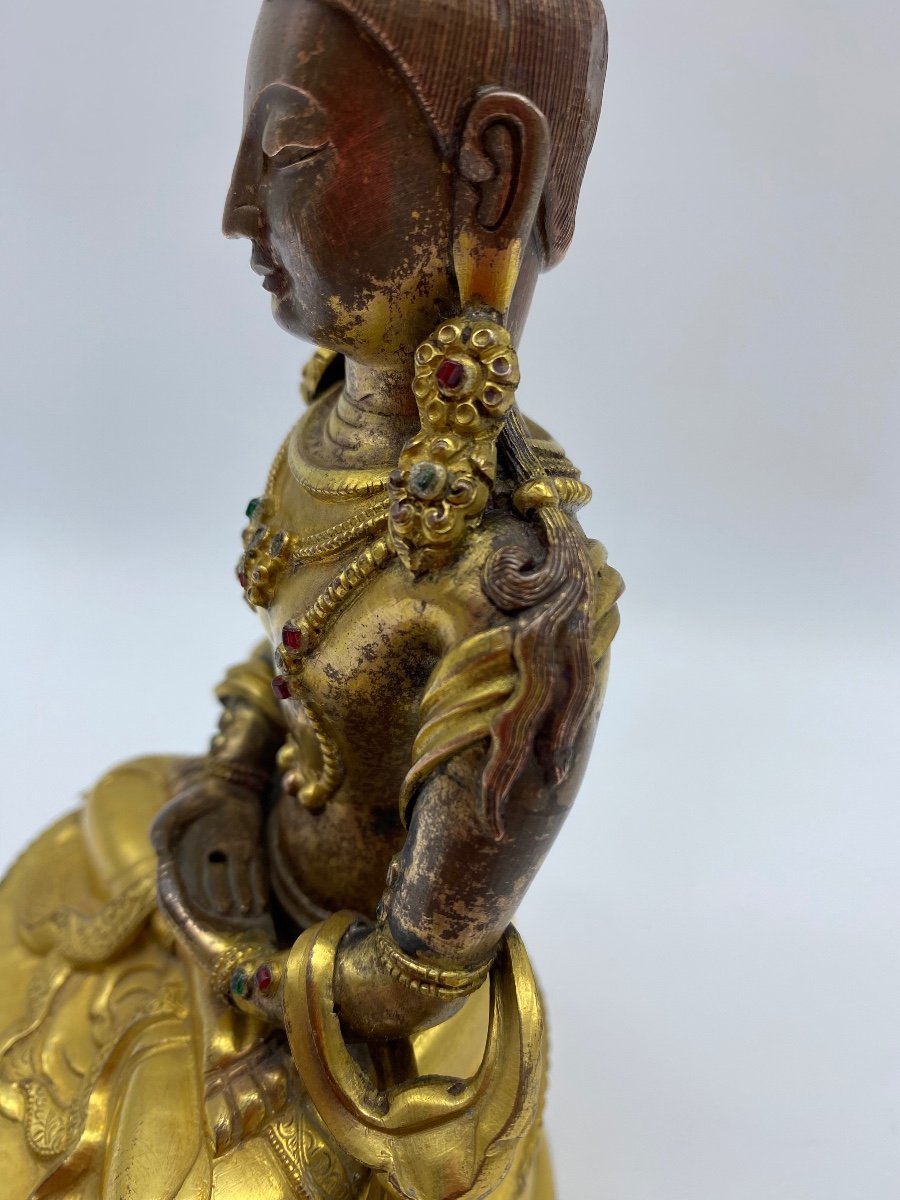 XIX Tibetan Statue Of Amitabha Buddha In Golden Copper-photo-2