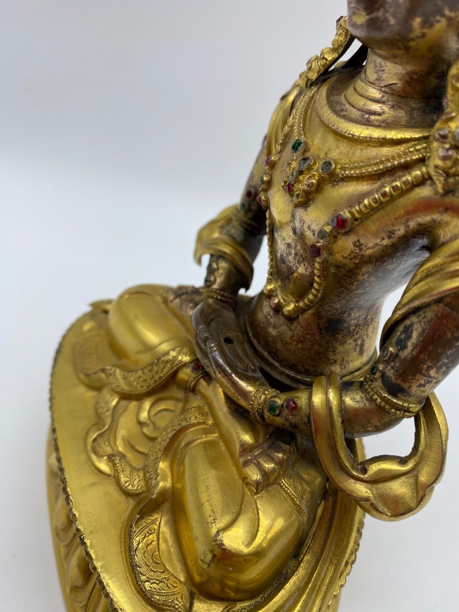 XIX Tibetan Statue Of Amitabha Buddha In Golden Copper-photo-3