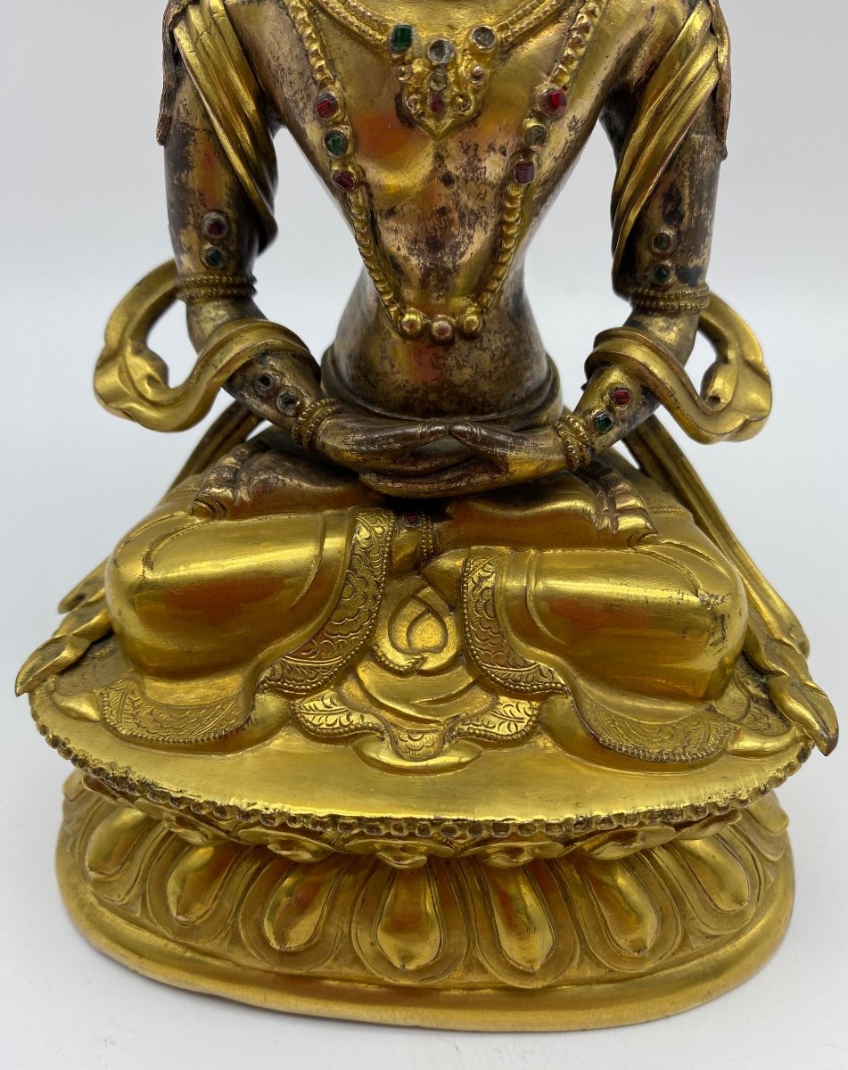 XIX Tibetan Statue Of Amitabha Buddha In Golden Copper-photo-4