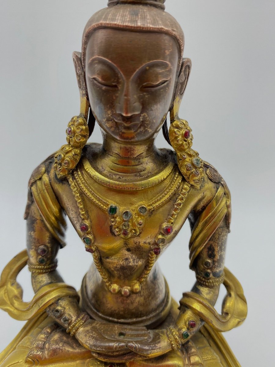 XIX Tibetan Statue Of Amitabha Buddha In Golden Copper-photo-5