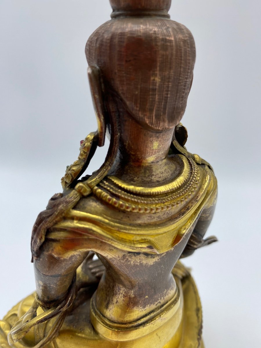 XIX Tibetan Statue Of Amitabha Buddha In Golden Copper-photo-6