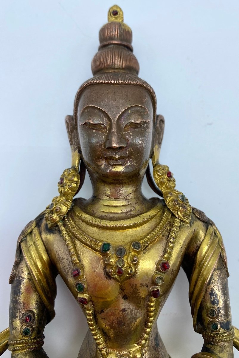 XIX Tibetan Statue Of Amitabha Buddha In Golden Copper-photo-8