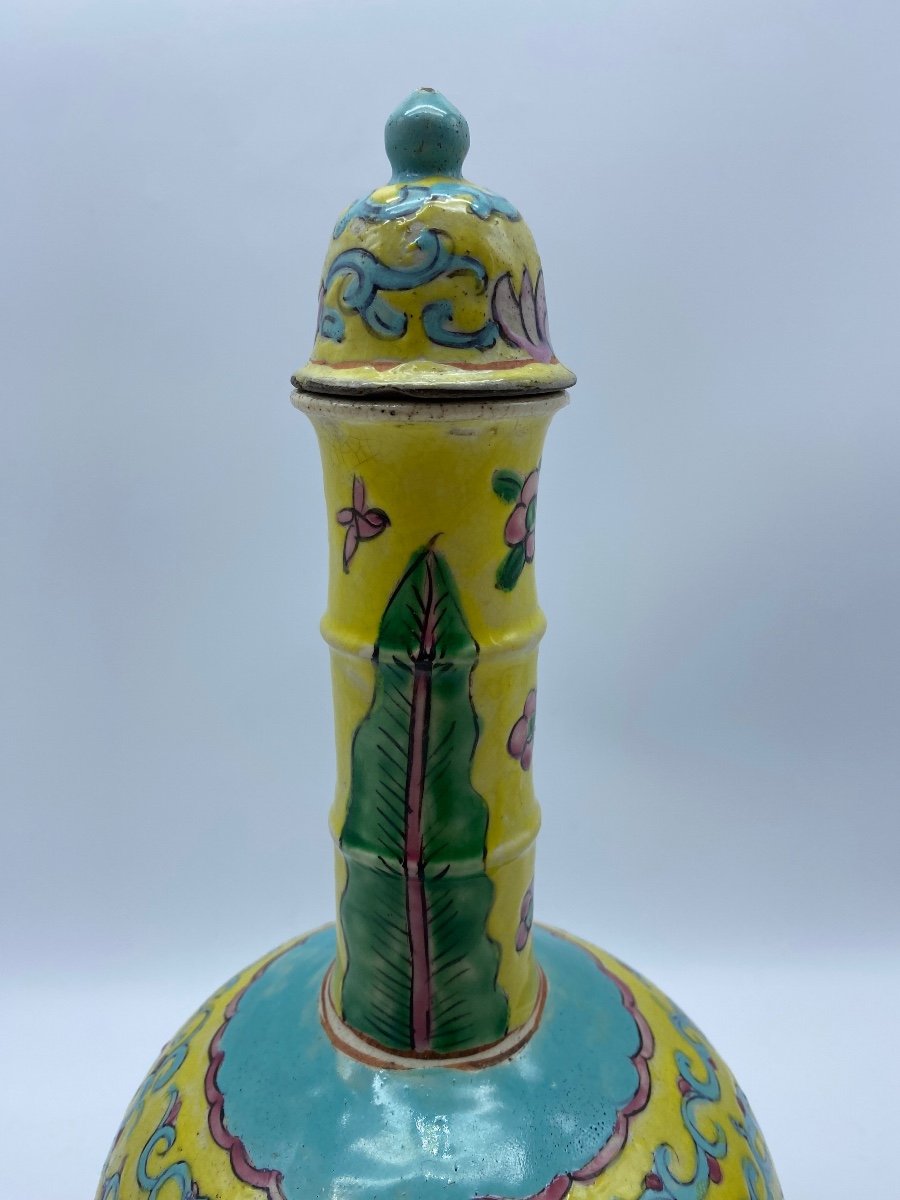 XIX Chine Ancien Vase En Porcelaine Straits Au Fond Jaune -photo-4