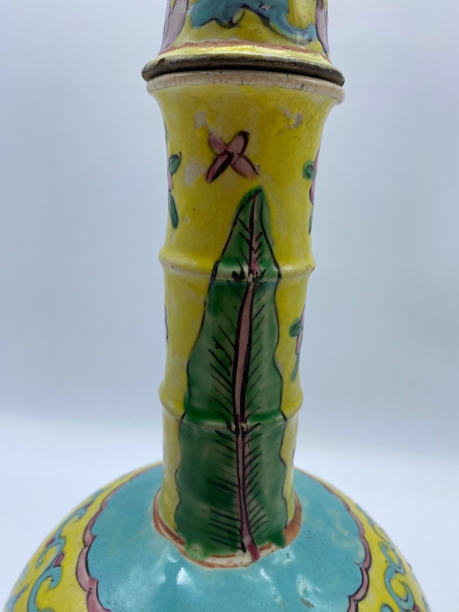XIX Chine Ancien Vase En Porcelaine Straits Au Fond Jaune -photo-2