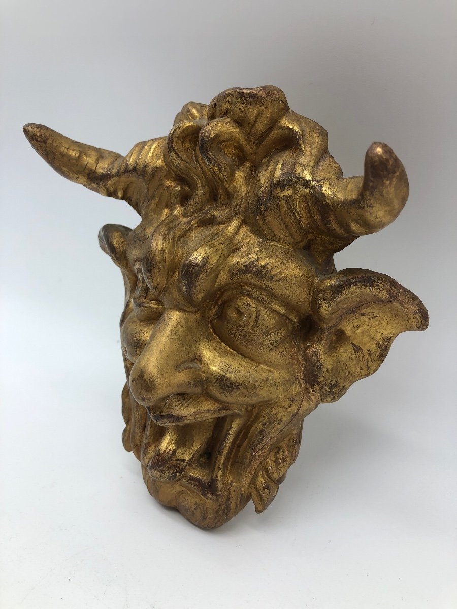 XIX Antique Giltwood Sculpture Of A Satyr Or Devil -photo-2