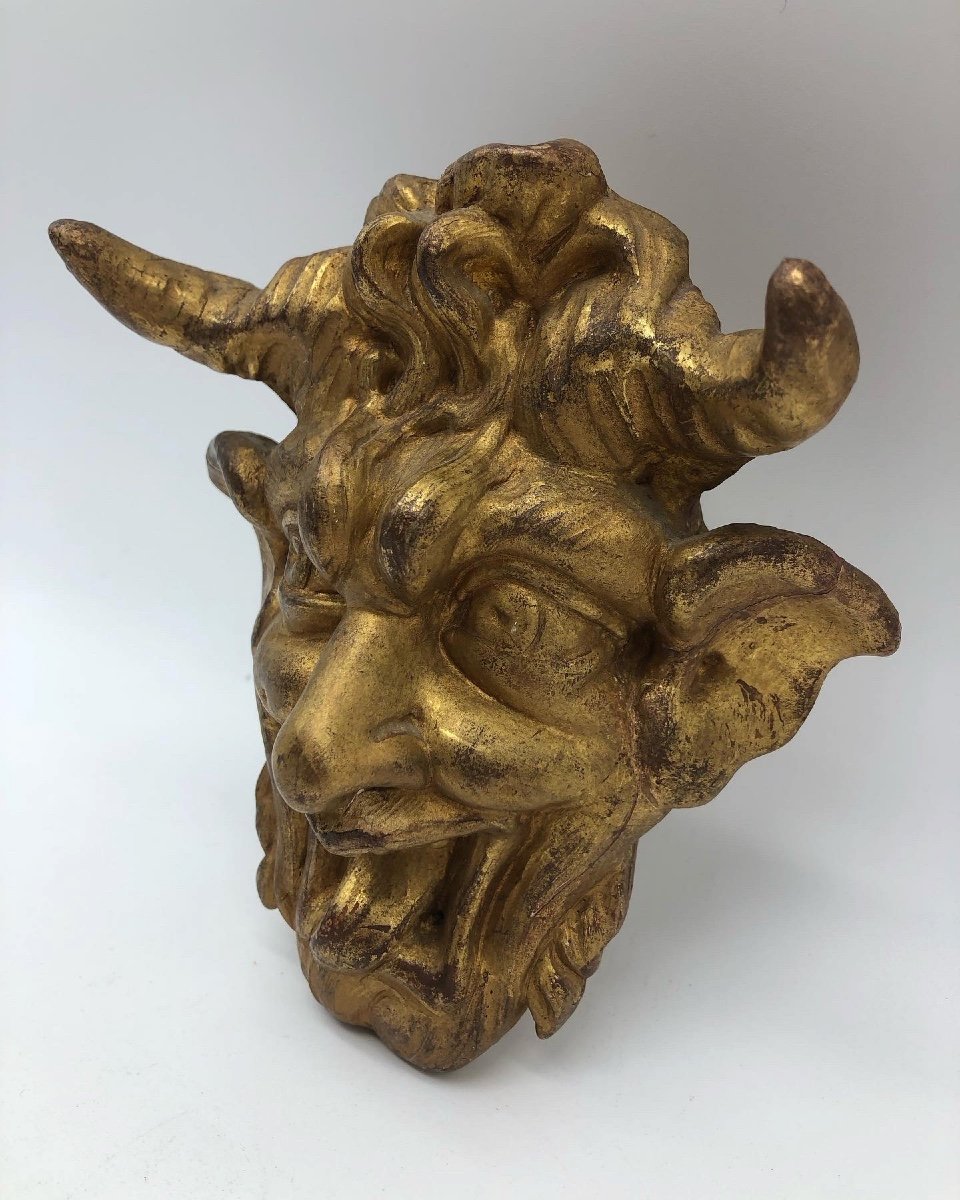 XIX Antique Giltwood Sculpture Of A Satyr Or Devil -photo-2