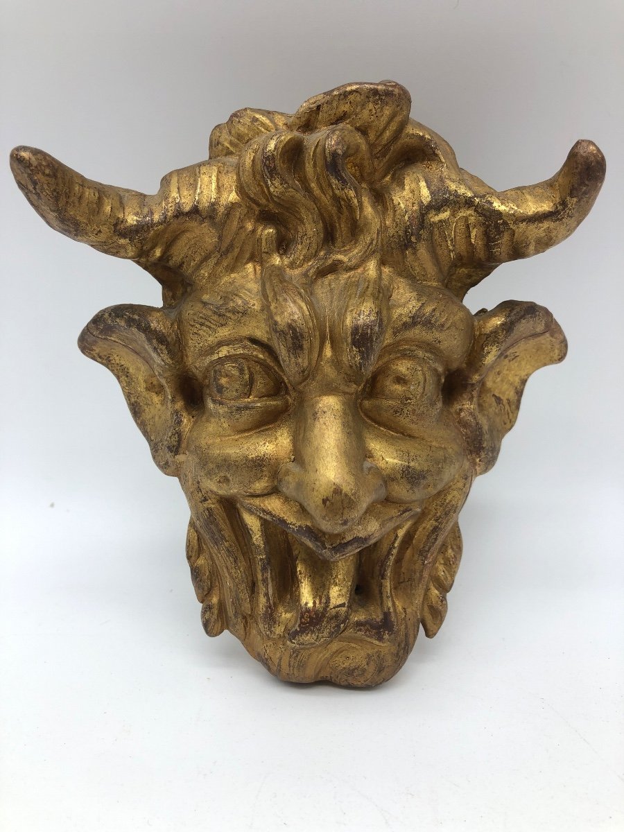 XIX Antique Giltwood Sculpture Of A Satyr Or Devil 