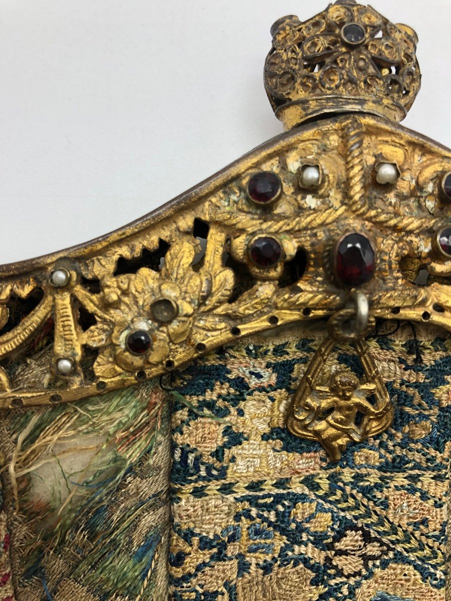 France Ancien Sac à Bijoux Brodé Vers 1800  Fermoir Avec Bijoux  -photo-3