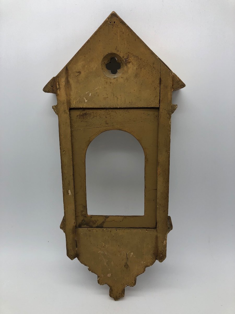 XIX Benitier Et Cadre tabernacle Ancien En Bois Dore Style Renaissance Italienne -photo-3