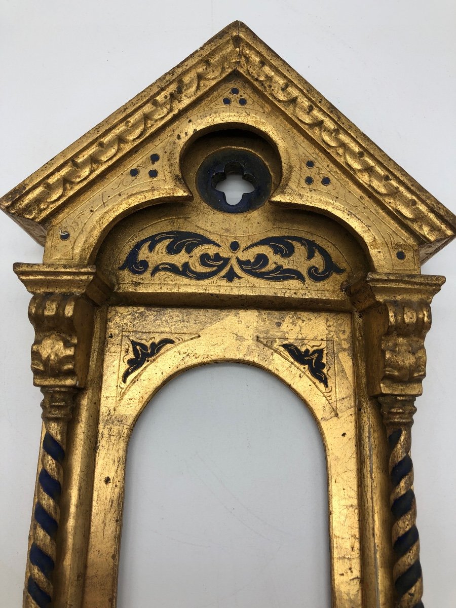 XIX Benitier Et Cadre tabernacle Ancien En Bois Dore Style Renaissance Italienne -photo-5