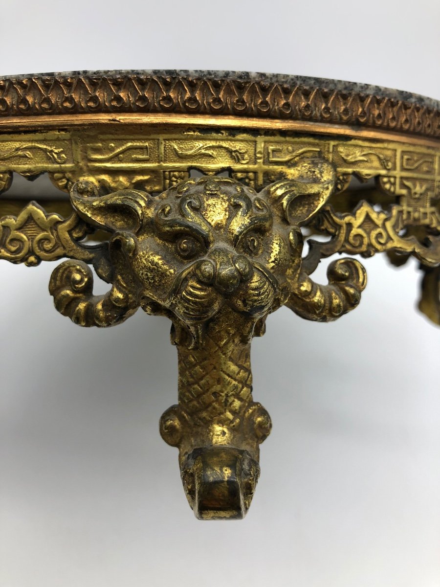 XIX Ancienne Support De Vase Chinois En Bronze Doré Et Marbre à Pieds De Dragon-photo-1